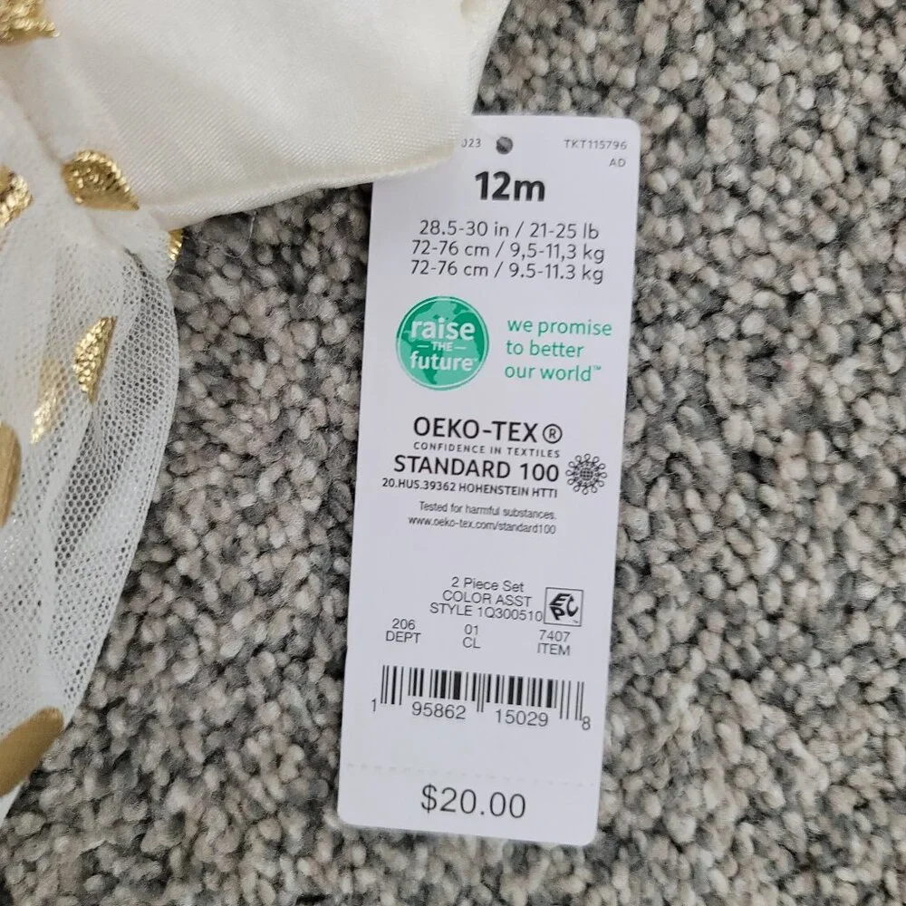 Carter's Baby Girls Off White Dress with Pokeadots 12 Months New with Tag!